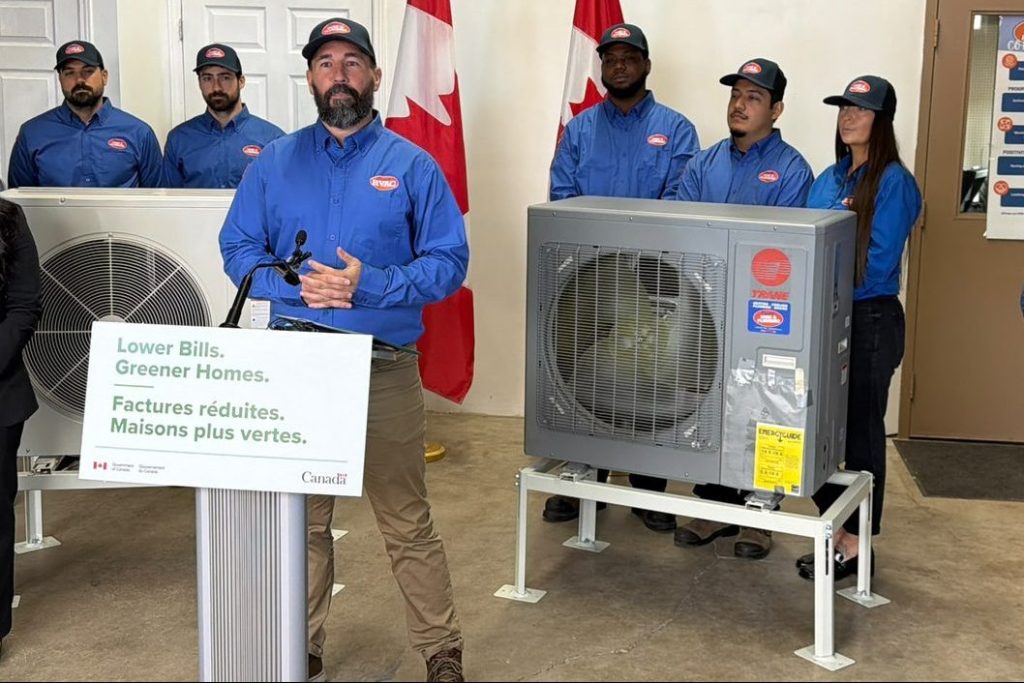 Brendon Aldridge, owner of Dr HVAC & Plumbing, speaking at the National Heat Pump Rebate announcement